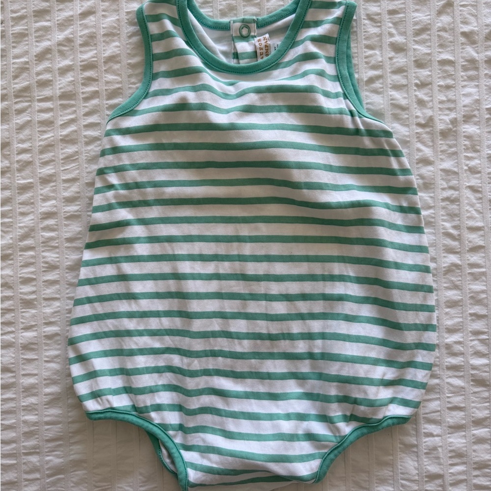 Green and White Striped Kids One Piece